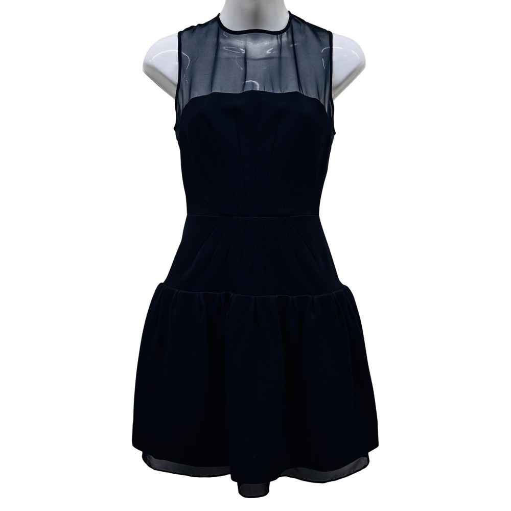 Diane von Furstenberg DVF Black Mesh Yoke Sunburst Pleat Mini Dress Size 2